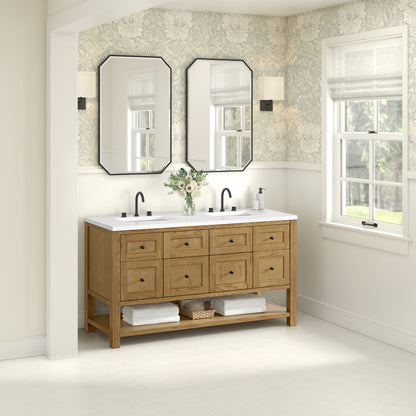 Renovate for Less Atlanta Breckenridge 60" Double Vanity, Light Natural Oak, w/ 3 CM White Zeus Quartz Top