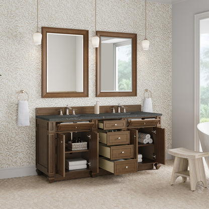 Renovate for Less Atlanta Bristol 72" Double Vanity, Saddle Brown w/ 3 CM Parisien Bleu Silestone Top