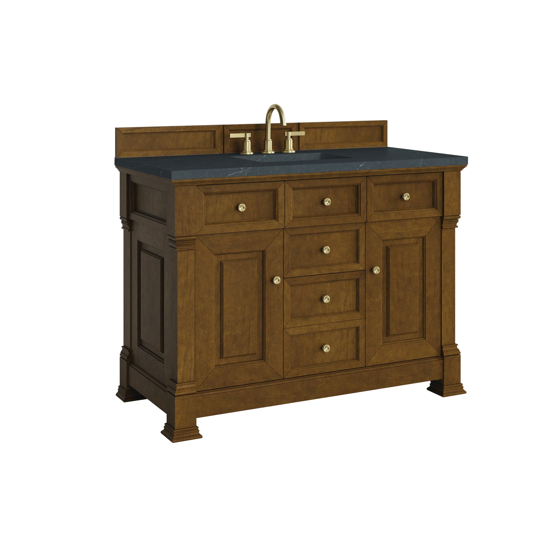 Renovate for Less Atlanta Brookfield 48" Single Vanity, Honey Oak w/ 3 CM Charcoal Soapstone Silestone Top