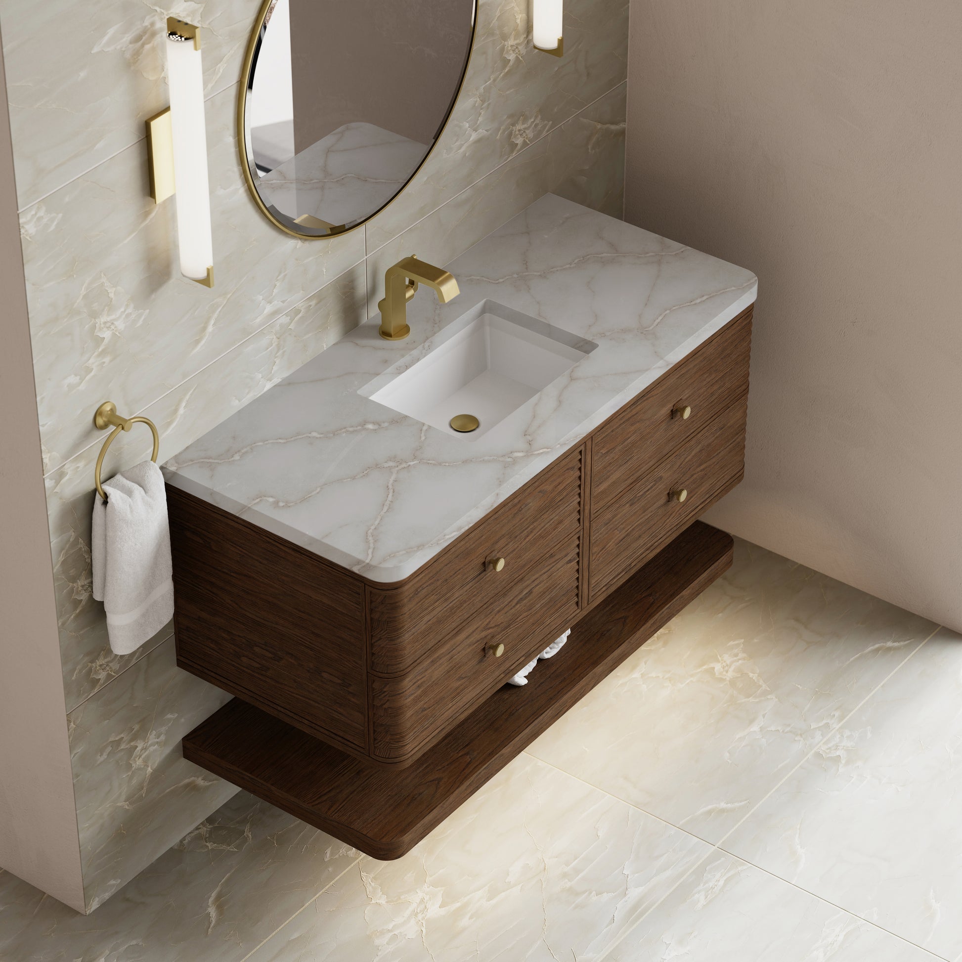 Renovate for Less Atlanta Allamari 48" Single Vanity, Sable w/ Single Hole 3 CM Victorian Silver Silestone Top