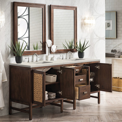 Renovate for Less Atlanta Addison 72" Double Vanity, Mid-Century Acacia, w/ 3 CM Siberian Silestone Top