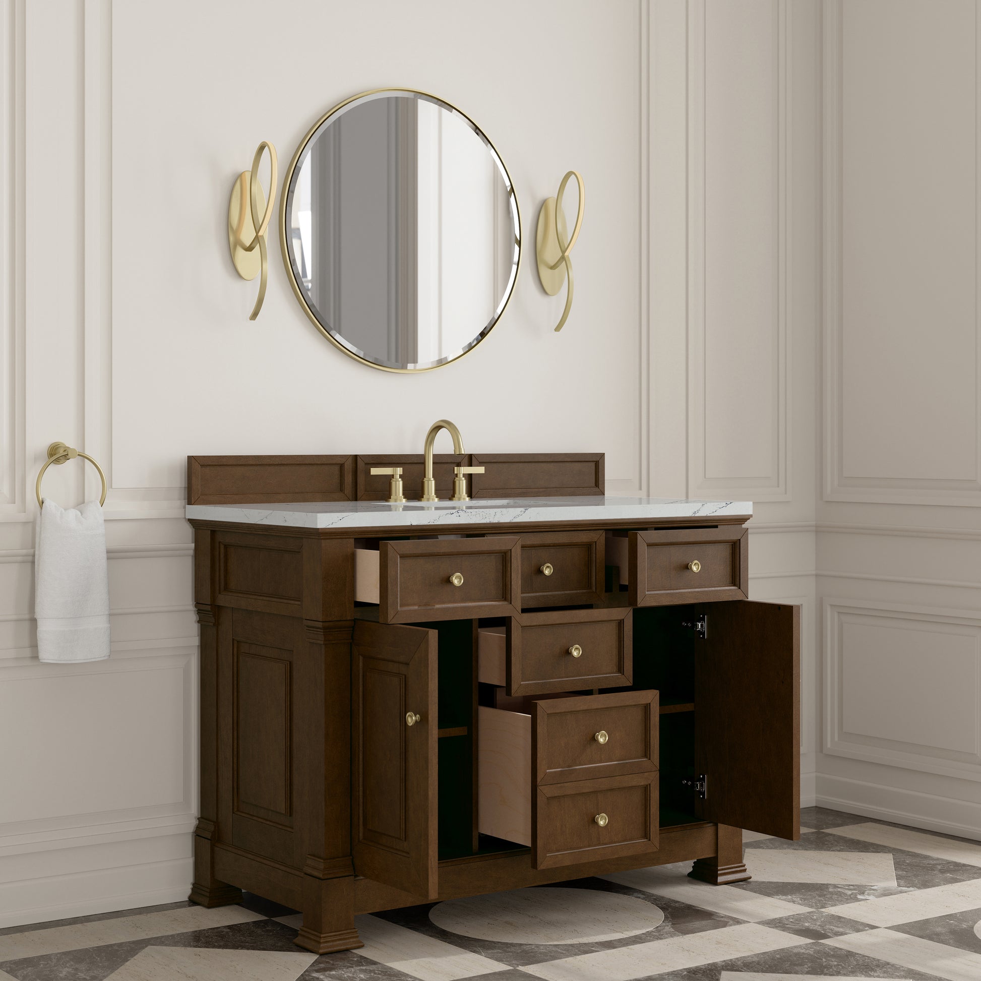 Renovate for Less Atlanta Brookfield 48" Single Vanity, Honey Oak w/ 3 CM Ethereal Noctis Silestone Top