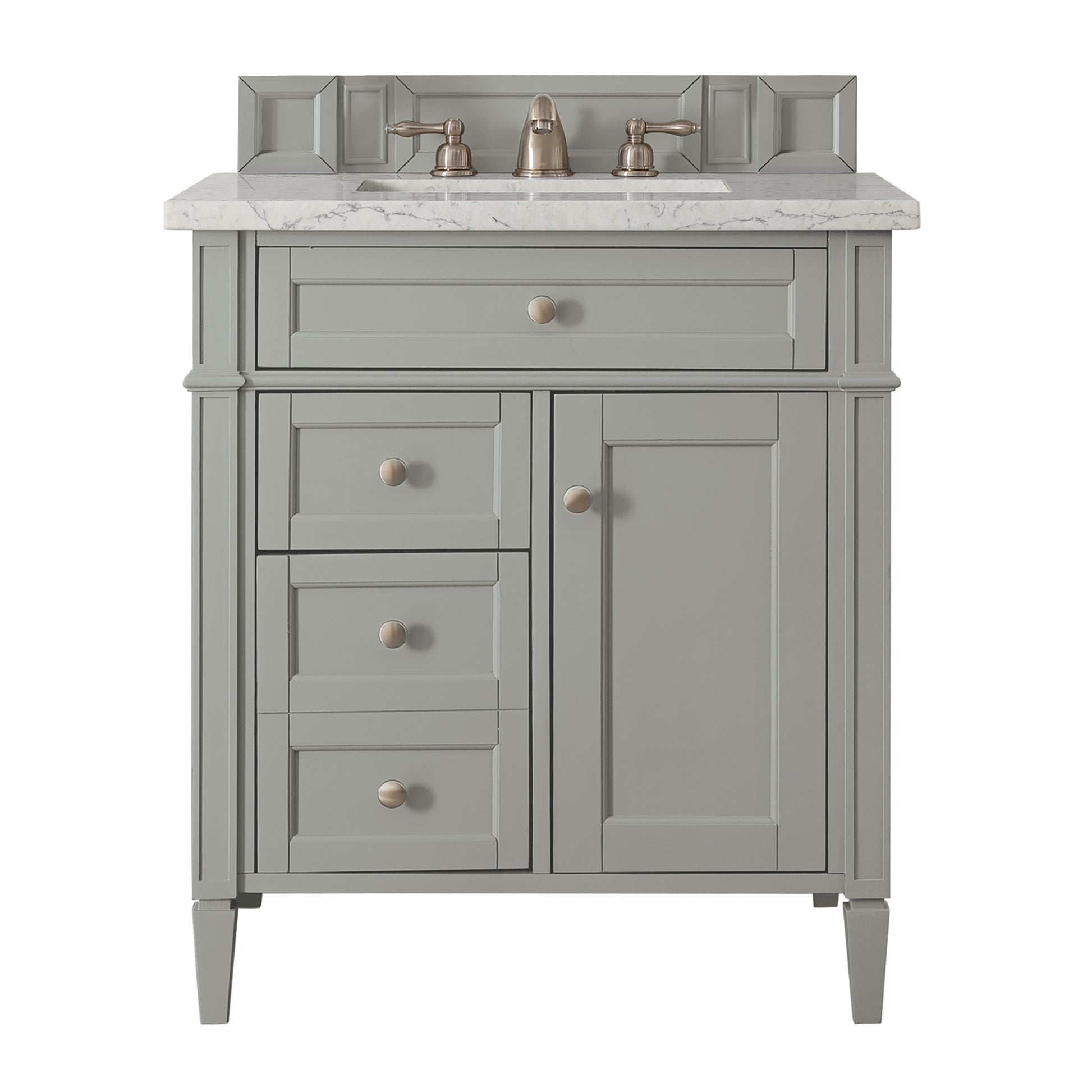 Renovate for Less Atlanta Brittany 30" Single Vanity, Urban Gray, w/ 3 CM Eternal Jasmine Pearl Silestone Top