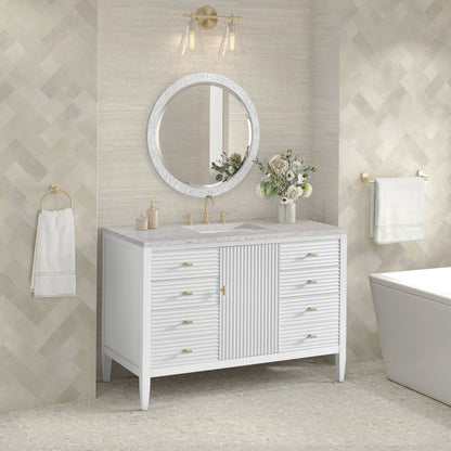 Myrrin 48" Single Vanity, Bright White w/ 3 CM Eternal Jasmine Pearl Silestone Top w/FreePower Wireless Charger