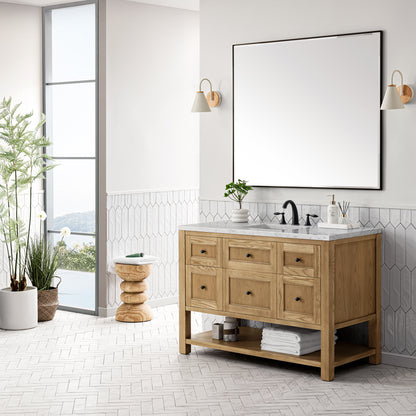 Renovate for Less Atlanta Breckenridge 48" Single Vanity, Light Natural Oak w/ 3 CM Eternal Jasmine Pearl Top w/FreePower Wireless Charger
