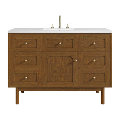 Renovate for Less Atlanta Laurent 48" Single Vanity, Honey Oak w/ 3 CM White Zeus Silestone Top