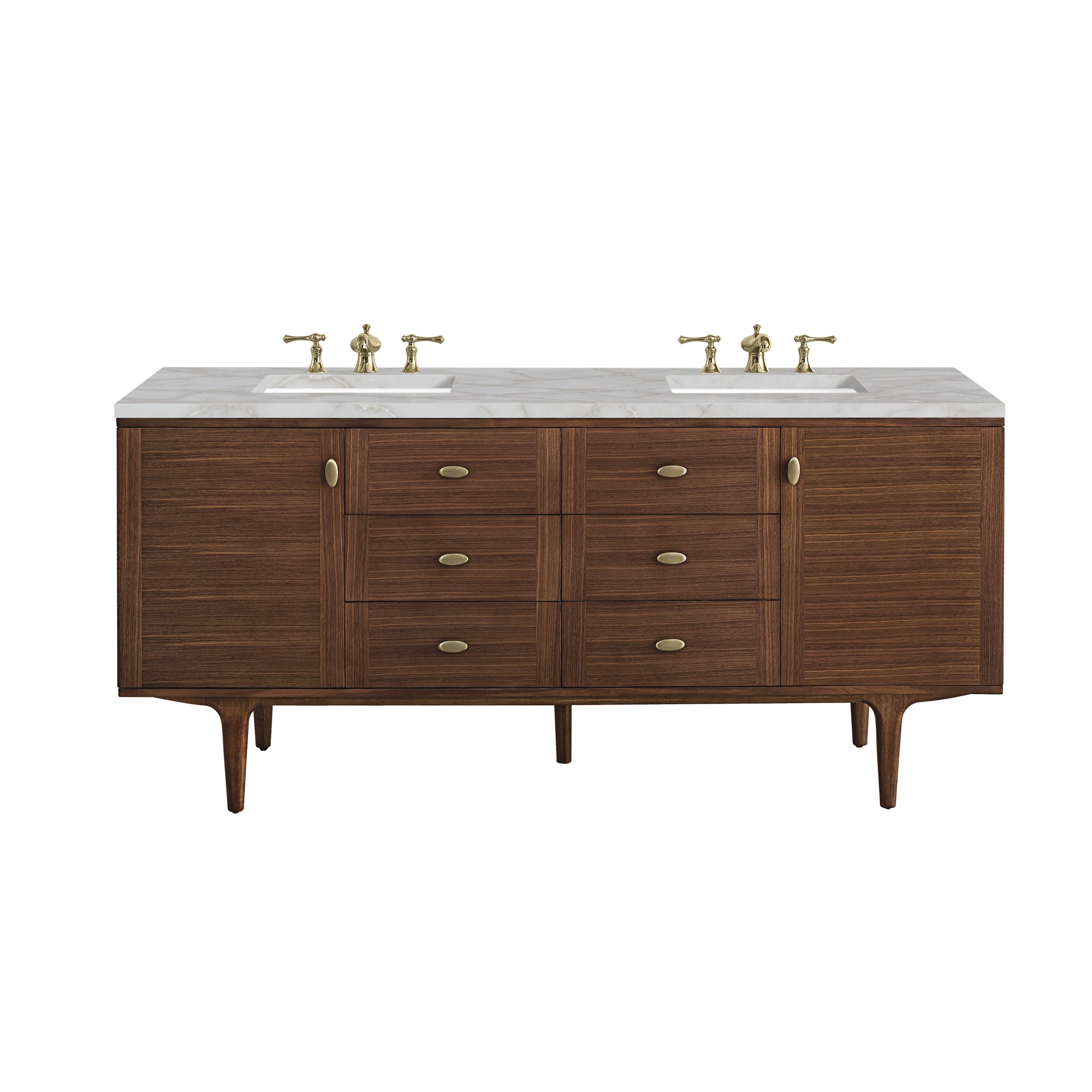 Renovate for Less Atlanta Amberly 72" Double Vanity, Mid-Century Walnut w/ 3 CM Victorian Silver Top w/FreePower Wireless Charger