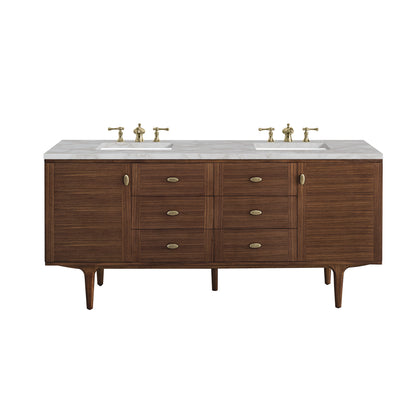 Renovate for Less Atlanta Amberly 72" Double Vanity, Mid-Century Walnut w/ 3 CM Victorian Silver Top w/FreePower Wireless Charger