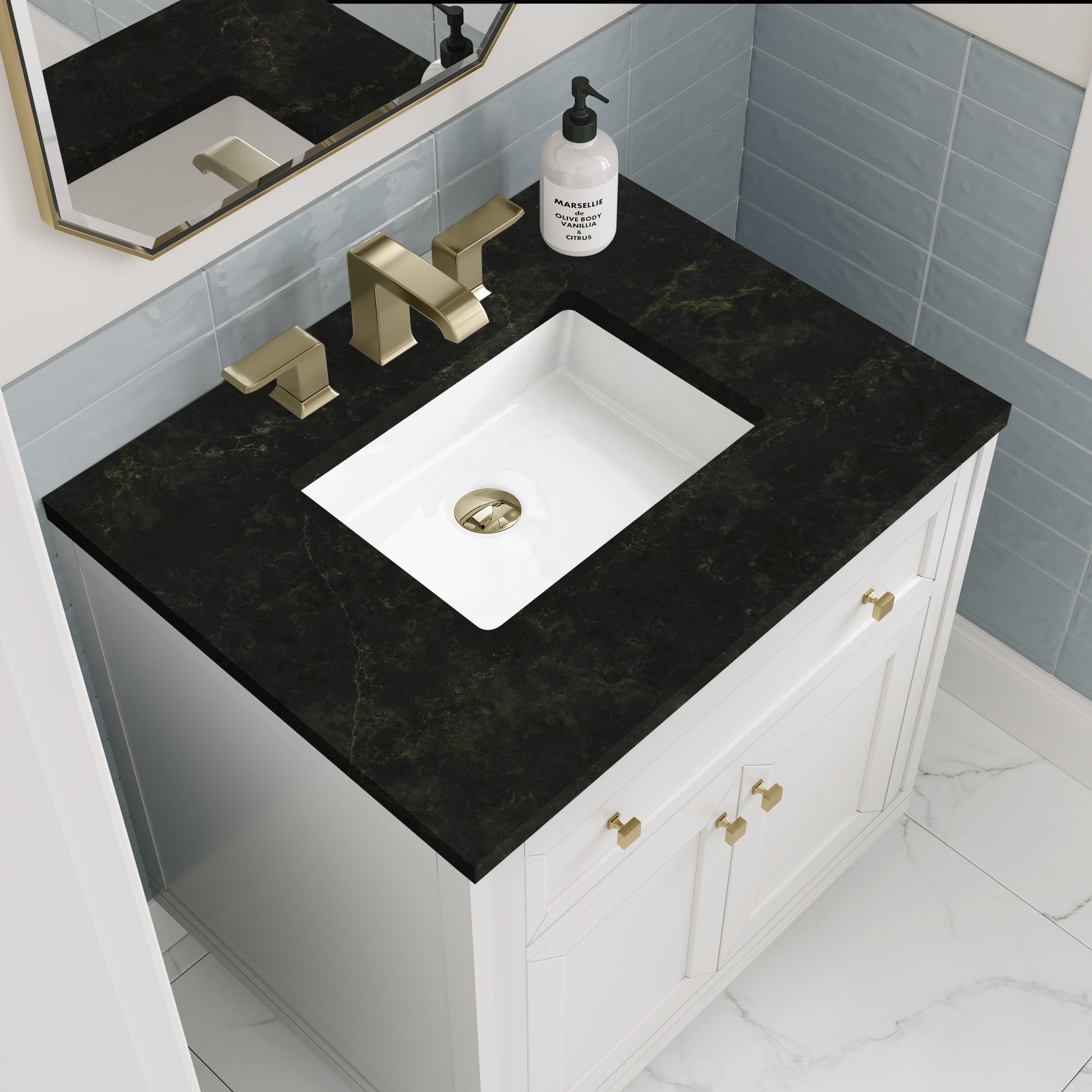 Renovate for Less Atlanta Chicago 30" Single Vanity, Glossy White, w/ 3 CM Phantome Eclos Top