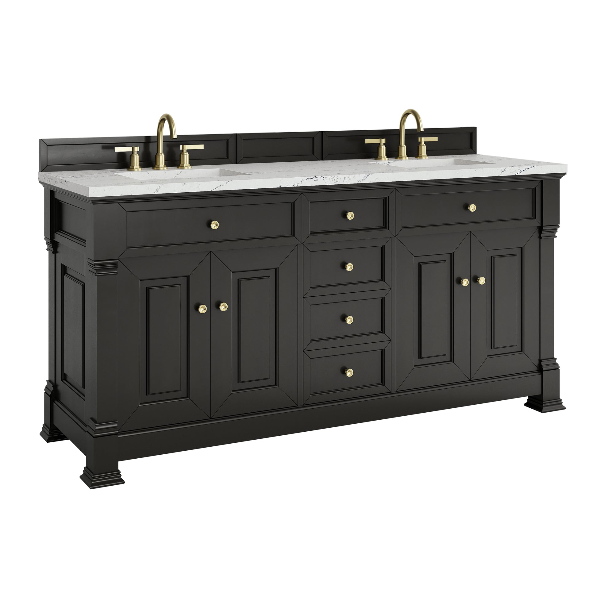 Renovate for Less Atlanta Brookfield 72" Double Vanity, Black Onyx w/ 3 CM Ethereal Noctis Silestone Top w/ FreePower Wireless Charger