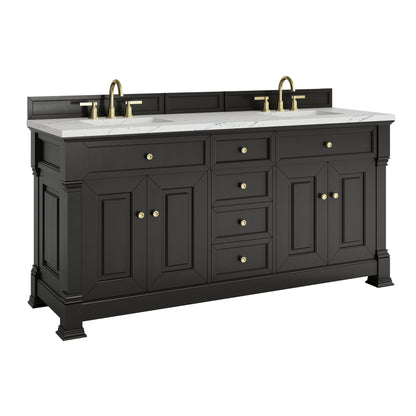 Renovate for Less Atlanta Brookfield 72" Double Vanity, Black Onyx w/ 3 CM Ethereal Noctis Silestone Top w/ FreePower Wireless Charger