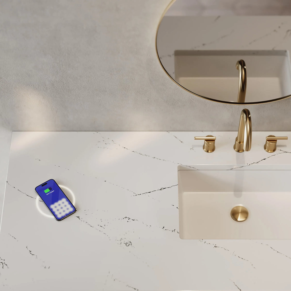 Bristol 60" Single Vanity, Whitewashed Walnut w/ 3 CM Ethereal Noctis Silestone Top w/FreePower Wireless Charger