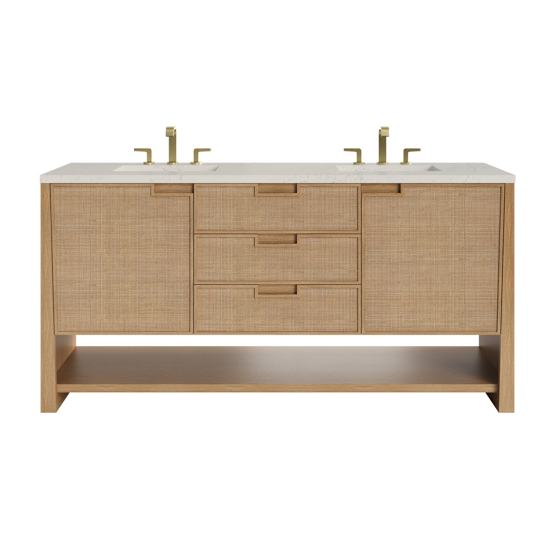 Renovate for Less Atlanta Solene 72" Double Vanity, Seaside Oak, w/ 3 CM Siberian Silestone Top w/FreePower Wireless Charger