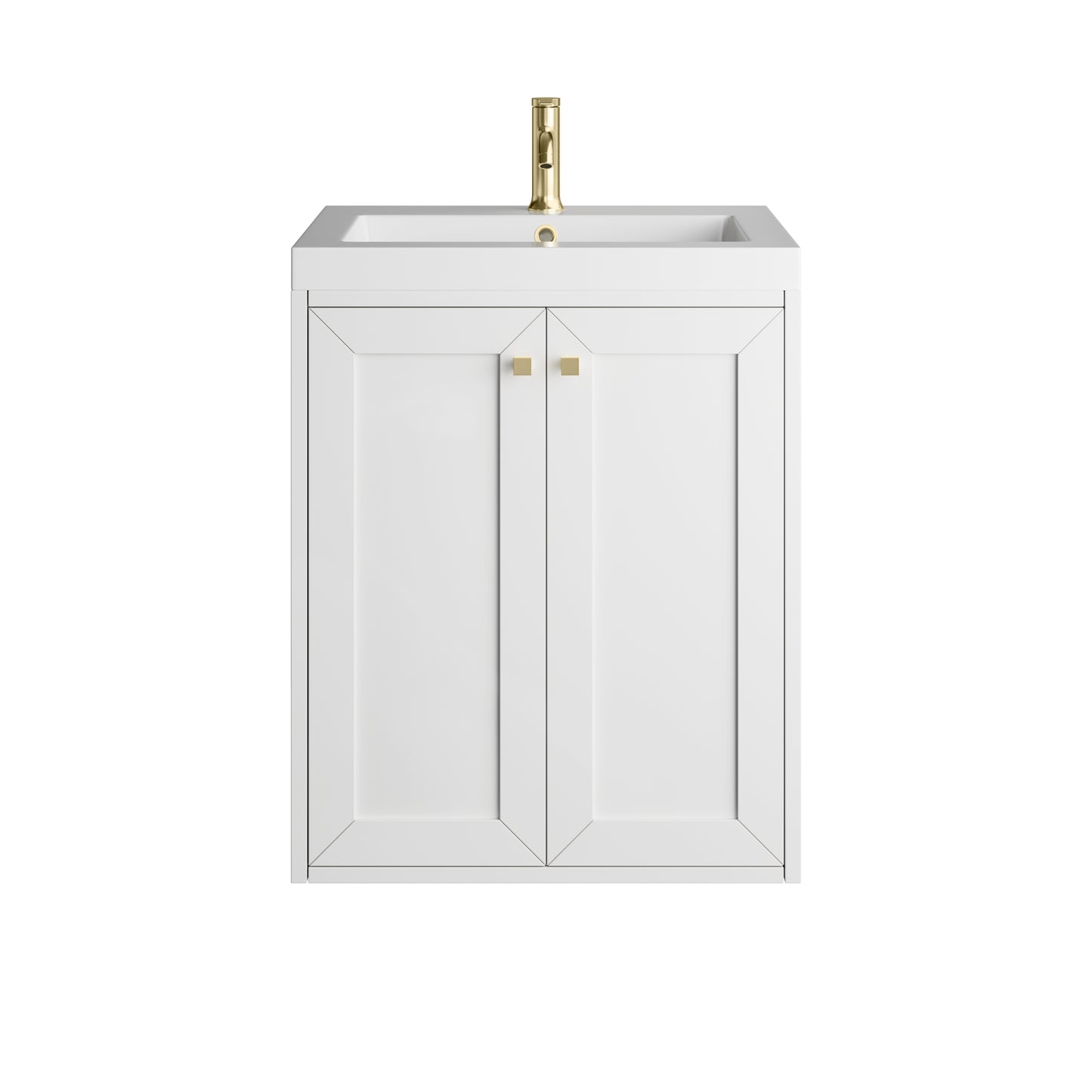 Renovate for Less Atlanta Chianti 24" Single Vanity, Glossy White, Champagne Brass, w/ White Glossy Composite Stone Top