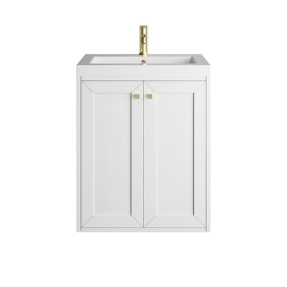 Renovate for Less Atlanta Chianti 24" Single Vanity, Glossy White, Champagne Brass, w/ White Glossy Composite Stone Top