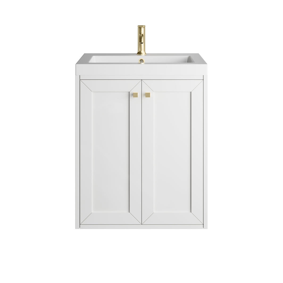 Renovate for Less Atlanta Chianti 24" Single Vanity, Glossy White, Champagne Brass, w/ White Glossy Composite Stone Top