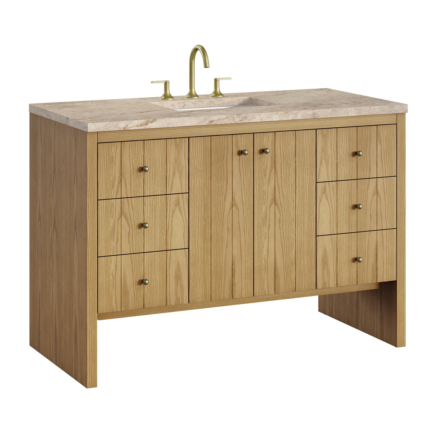 Renovate for Less Atlanta Hudson 48" Single Vanity, Light Natural Oak, w/ 3 CM Tajnar Eclos Top w/FreePower Wireless Charger