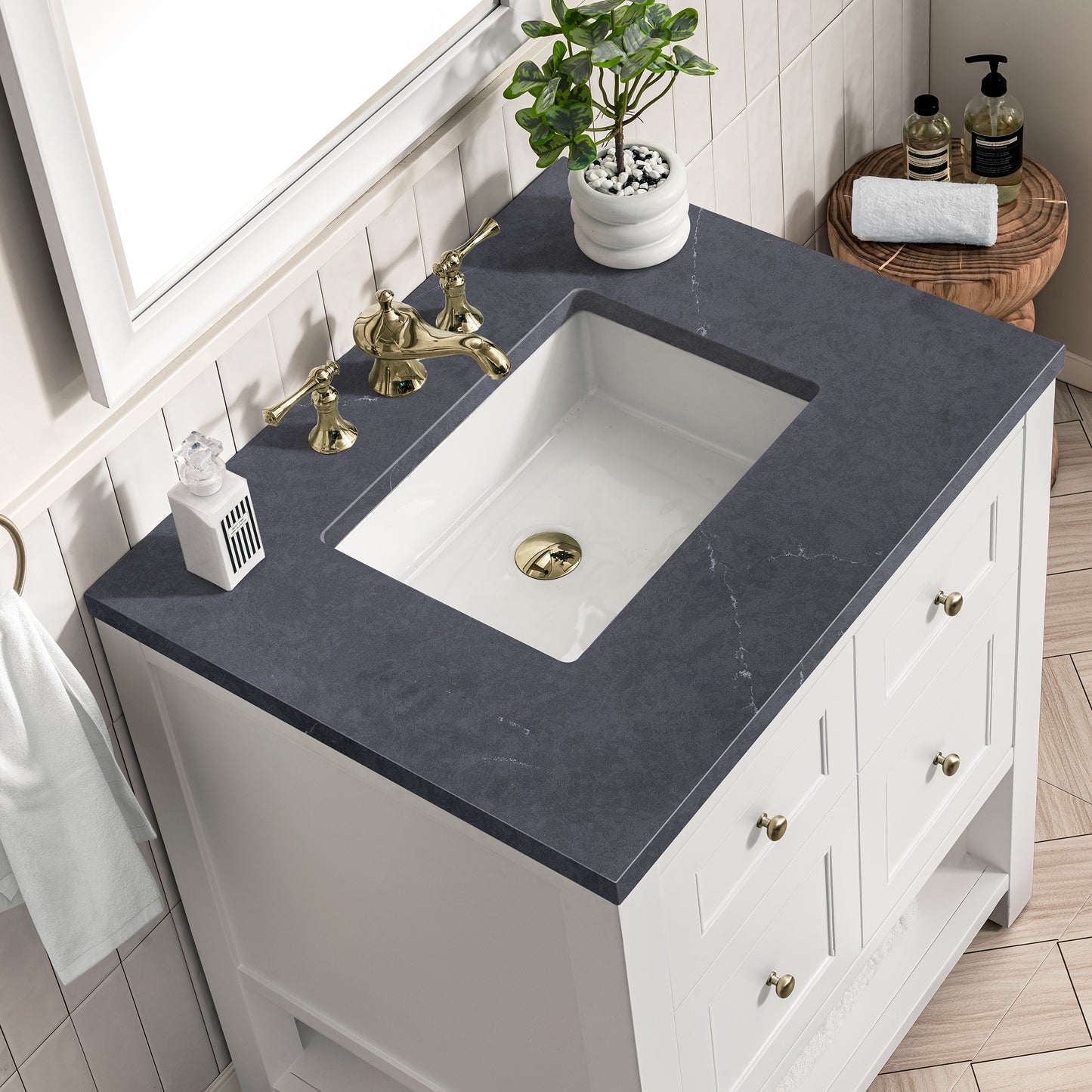 Renovate for Less Atlanta Breckenridge 30" Single Vanity, Bright White w/ 3 CM Charcoal Soapstone Top