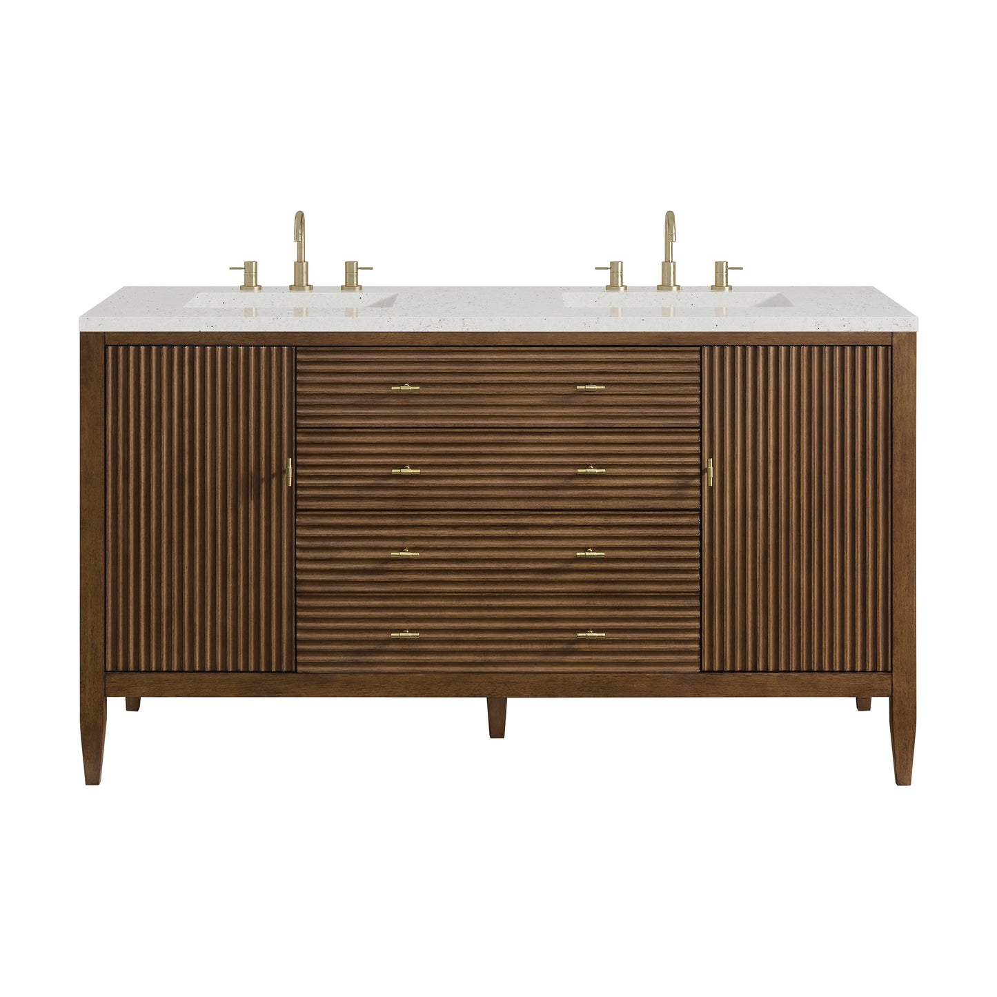 Renovate for Less Atlanta Myrrin 60" Double Vanity, Mid Century Walnut w/ 3 CM Lime Delight Silestone Top