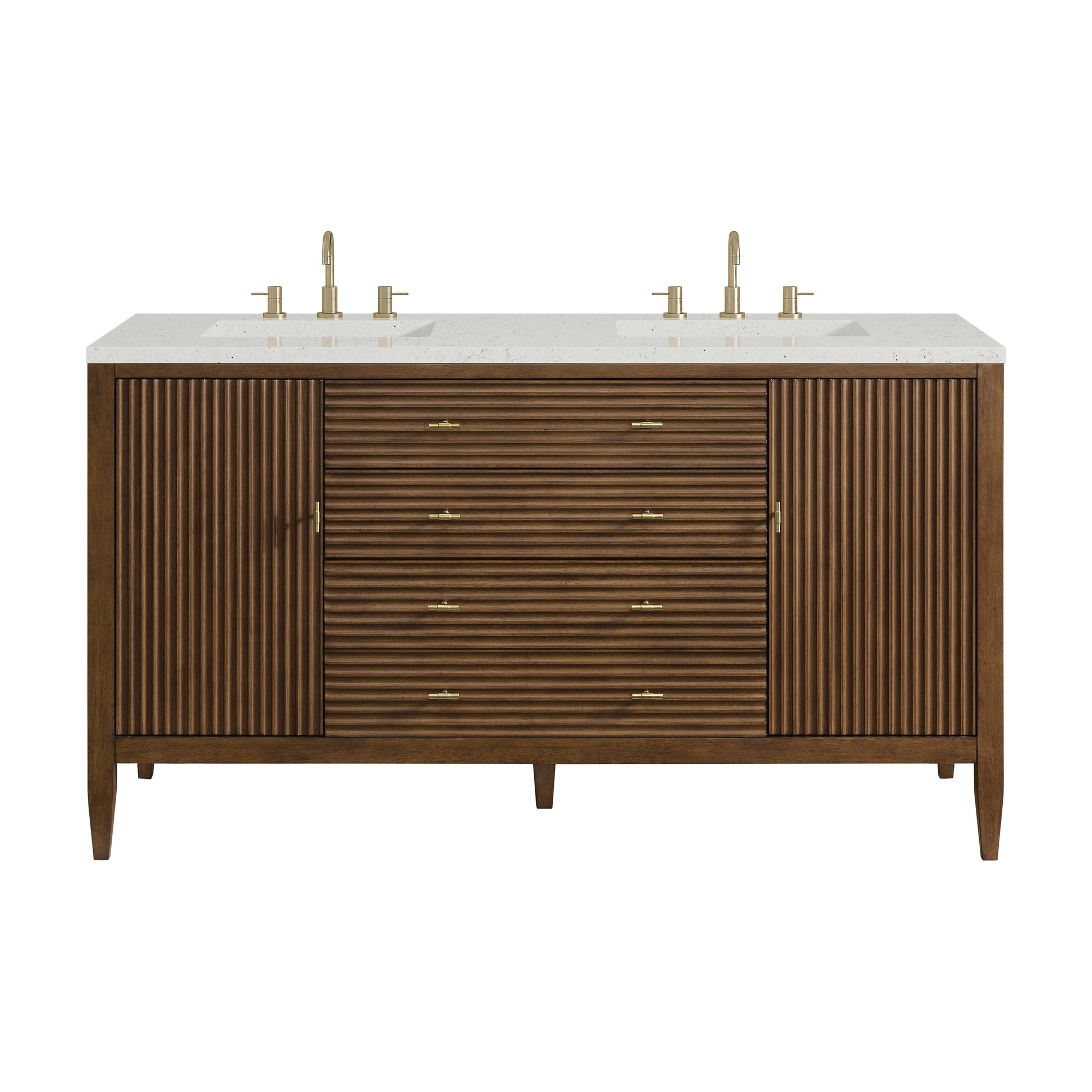 Renovate for Less Atlanta Myrrin 60" Double Vanity, Mid Century Walnut w/ 3 CM Lime Delight Silestone Top