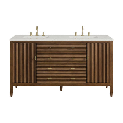 Renovate for Less Atlanta Myrrin 60" Double Vanity, Mid Century Walnut w/ 3 CM Lime Delight Silestone Top