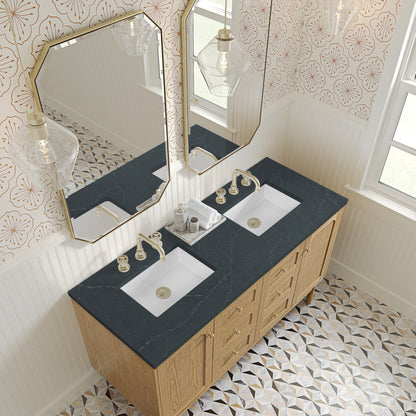 Renovate for Less Atlanta Laurent 60" Double Vanity, Light Natural Oak, w/ 3 CM Charcoal Soapstone Quartz Top
