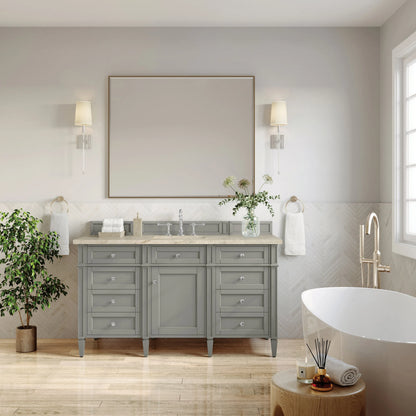 Brittany 60" Single Vanity, Urban Gray, w/ 3 CM Tajnar Eclos Top w/FreePower Wireless Charger