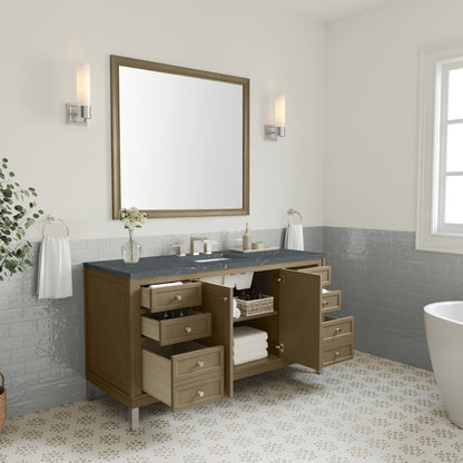 Renovate for Less Atlanta Chicago 60" Single Vanity, Walnut Whisper, w/ 3 CM Parisien Bleu Silestone® Top