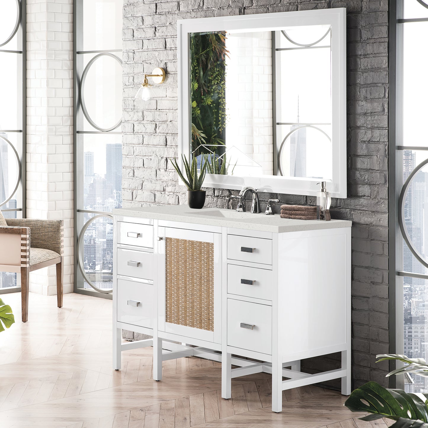 Renovate for Less Atlanta Addison 48" Single Vanity, Glossy White w/ 3 CM Lime Delight Silestone Top