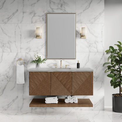 Renovate for Less Atlanta Marcello 48" Single Vanity, Chestnut w/ 3 CM Victorian Silver Silestone Top w/ FreePower Wireless Charger