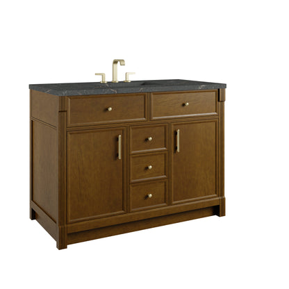 Renovate for Less Atlanta Bellshire 48" Single Vanity, Honey Oak w/ 3 CM Parisien Bleu Silestone Top