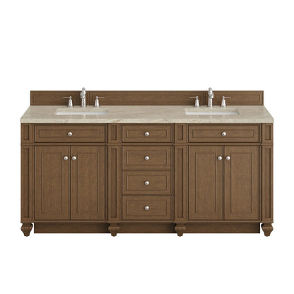 Bristol 72" Double Vanity, Saddle Brown, w/ 3 CM Tajnar Eclos Top