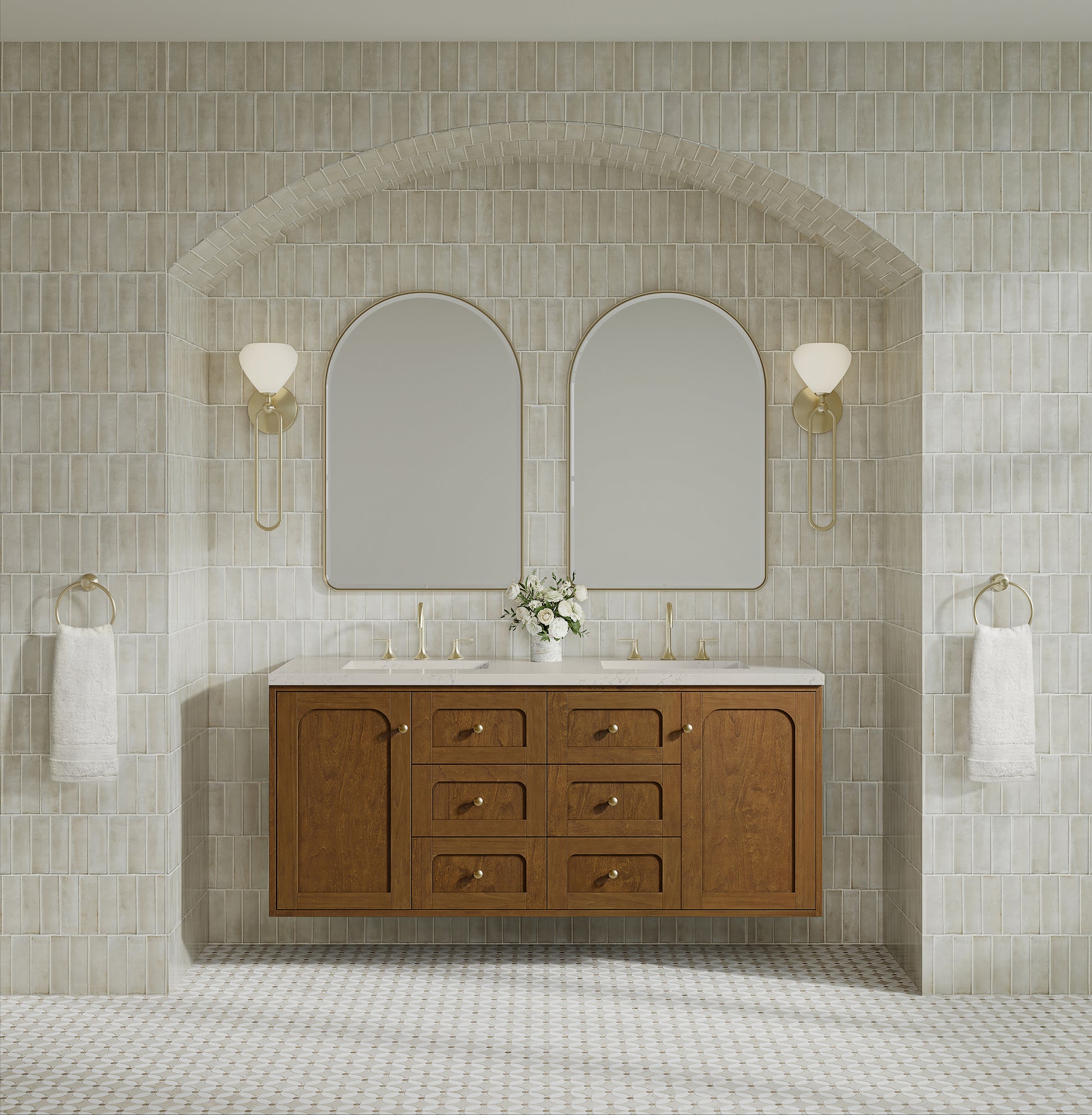 Renovate for Less Atlanta Laurent 60" Double Vanity, Honey Oak w/ 3 CM Siberian Silestone Top