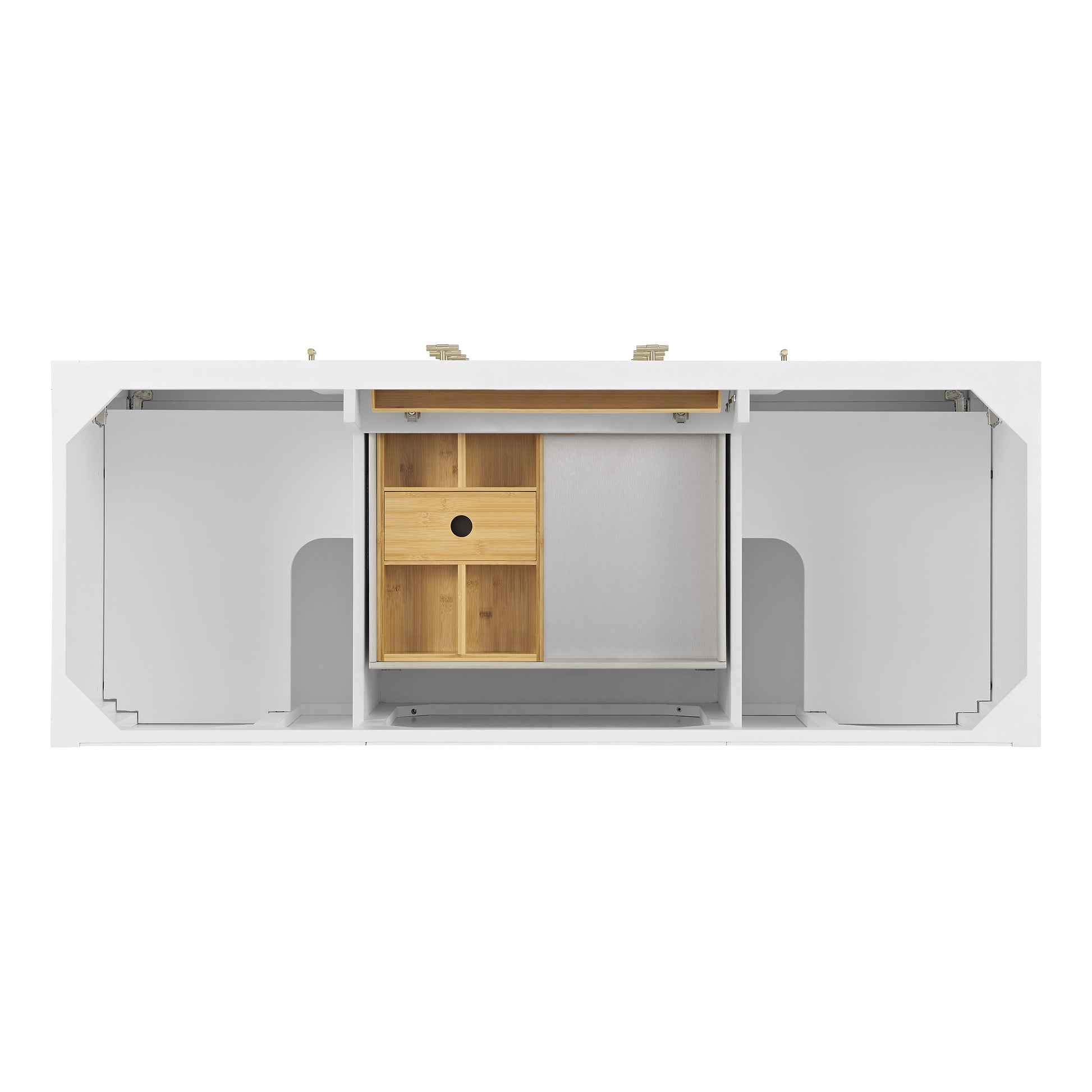 Renovate for Less Atlanta Myrrin 60" Double Vanity, Bright White, w/ 3 CM Tajnar Eclos Top w/FreePower Wireless Charger