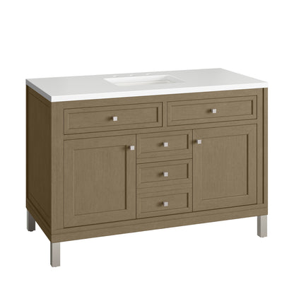 Renovate for Less Atlanta Chicago 48" Single Vanity, Walnut Whisper, w/ 3 CM White Zeus Silestone® Top