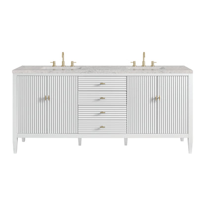 Renovate for Less Atlanta Myrrin 72" Double Vanity, Bright White w/ 3 CM Eternal Jasmine Pearl Silestone Top w/FreePower Wireless Charger