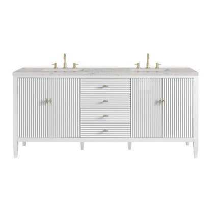 Myrrin 72" Double Vanity, Bright White w/ 3 CM Eternal Jasmine Pearl Silestone Top w/FreePower Wireless Charger