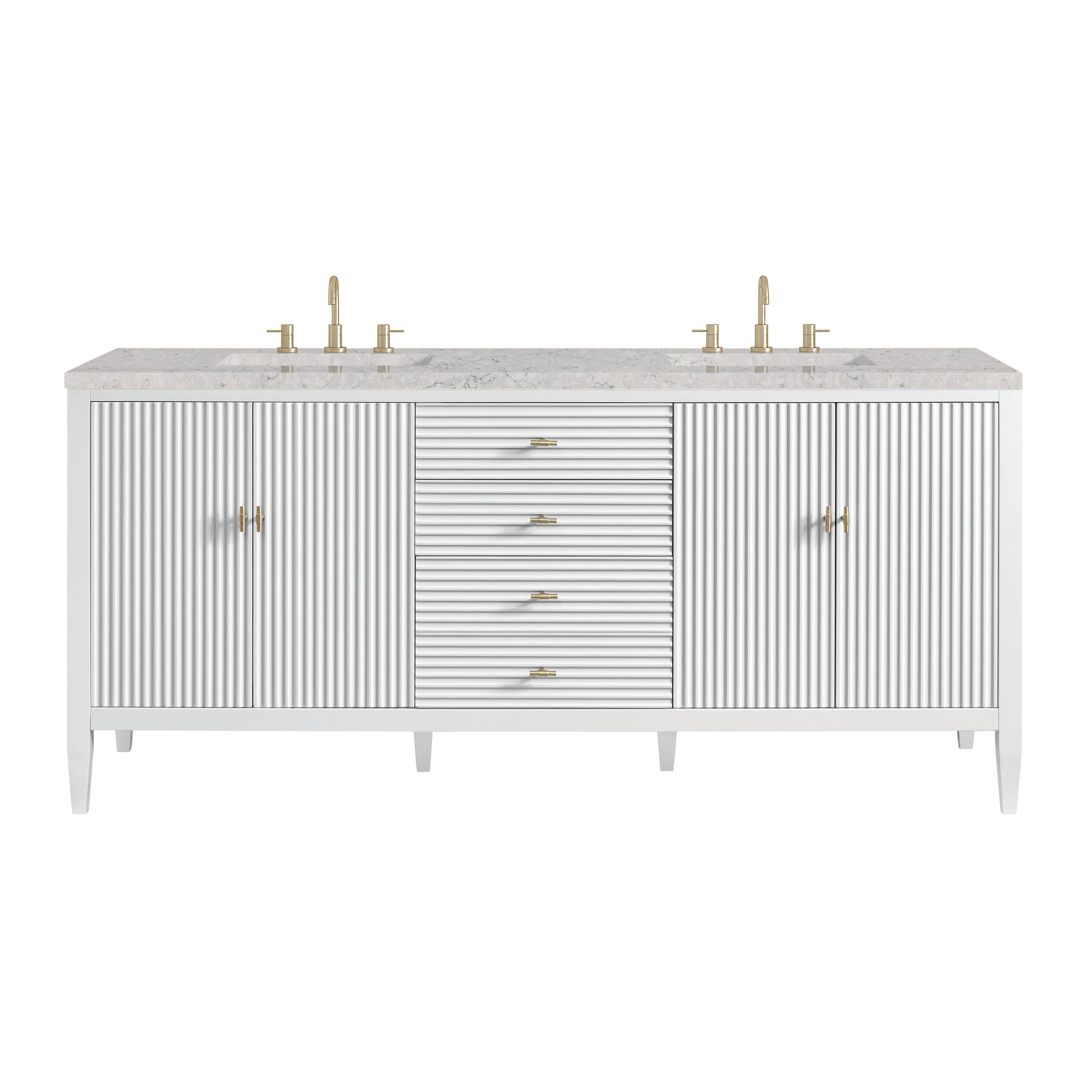Renovate for Less Atlanta Myrrin 72" Double Vanity, Bright White w/ 3 CM Eternal Jasmine Pearl Silestone Top