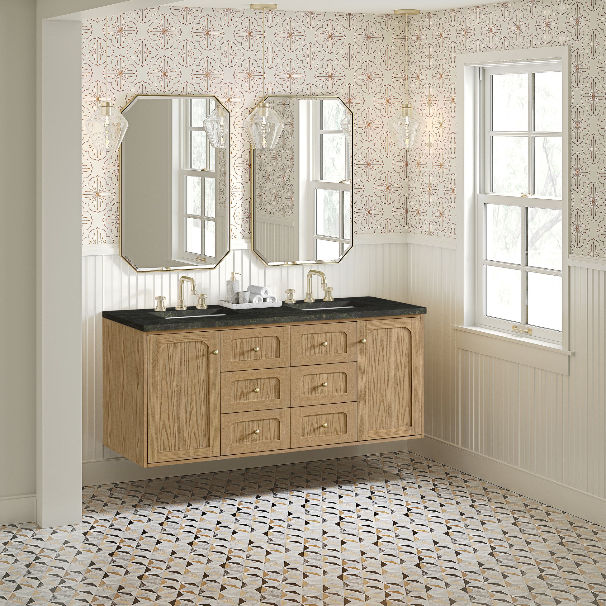 Renovate for Less Atlanta Laurent 60" Double Vanity, Light Natural Oak, w/ 3 CM Phantome Eclos Top