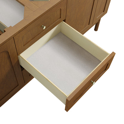 Renovate for Less Atlanta Laurent 72" Double Vanity, Honey Oak w/ 3 CM Eternal Jasmine Pearl Silestone Top