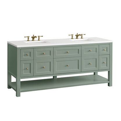 Renovate for Less Atlanta Breckenridge 72" Double Vanity, Smokey Celadon w/ 3 CM White Zeus Top