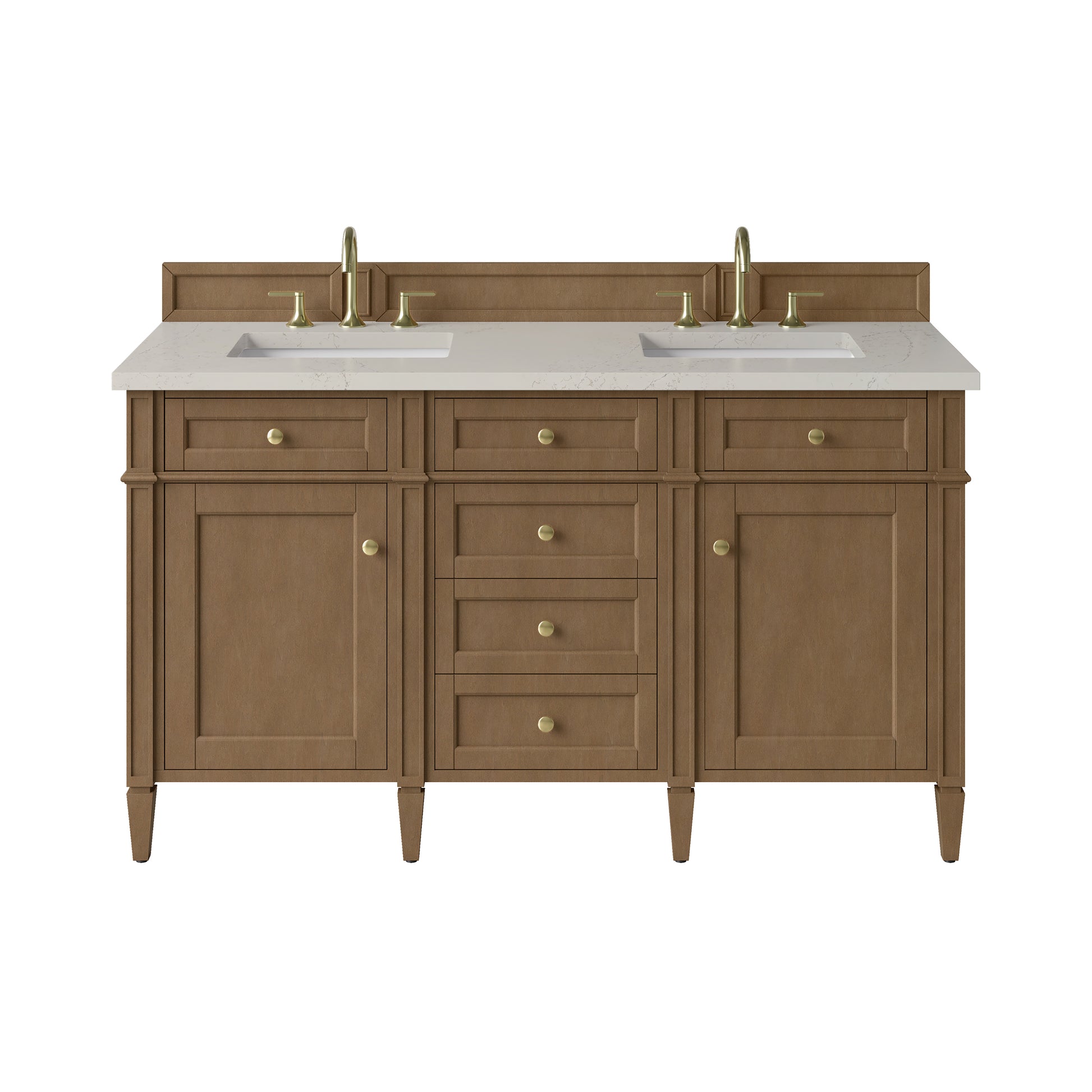 Renovate for Less Atlanta Brittany 60" Double Vanity, Pecan w/ 3 CM Siberian Silestone Top
