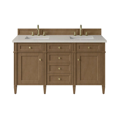 Brittany 60" Double Vanity, Pecan w/ 3 CM Siberian Silestone Top w/FreePower Wireless Charger
