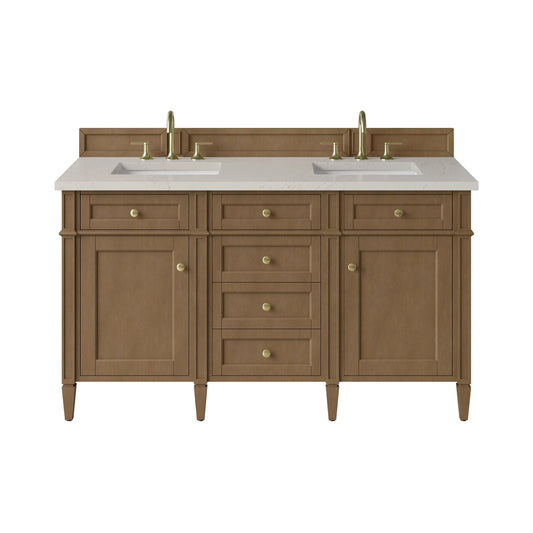 Brittany 60" Double Vanity, Pecan w/ 3 CM Siberian Silestone Top