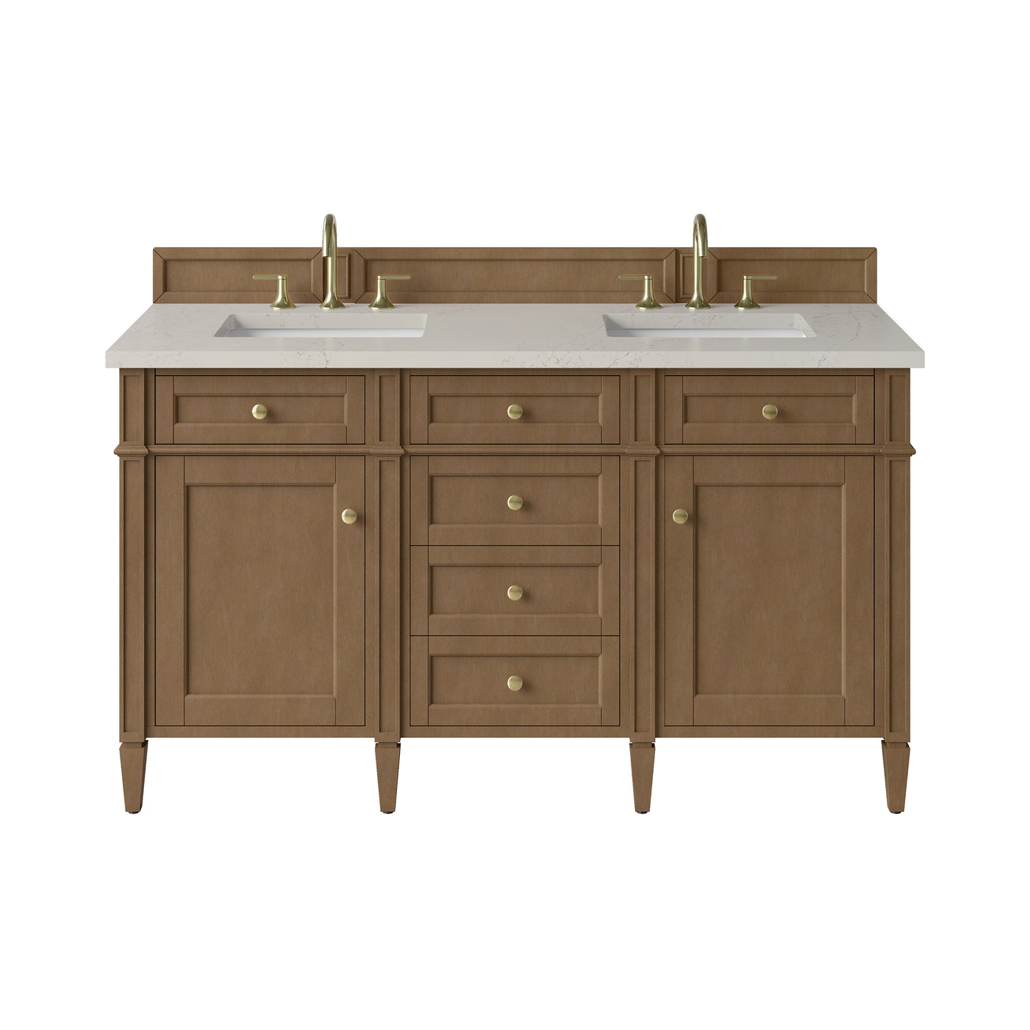 Renovate for Less Atlanta Brittany 60" Double Vanity, Pecan w/ 3 CM Siberian Silestone Top w/FreePower Wireless Charger