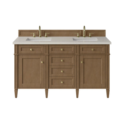 Renovate for Less Atlanta Brittany 60" Double Vanity, Pecan w/ 3 CM Siberian Silestone Top w/FreePower Wireless Charger