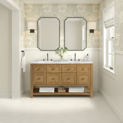 Renovate for Less Atlanta Breckenridge 60" Double Vanity, Light Natural Oak, w/ 3 CM Carrara Marble Top