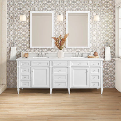 Brittany 84" Double Vanity, Bright White w/ 3 CM White Zeus Top