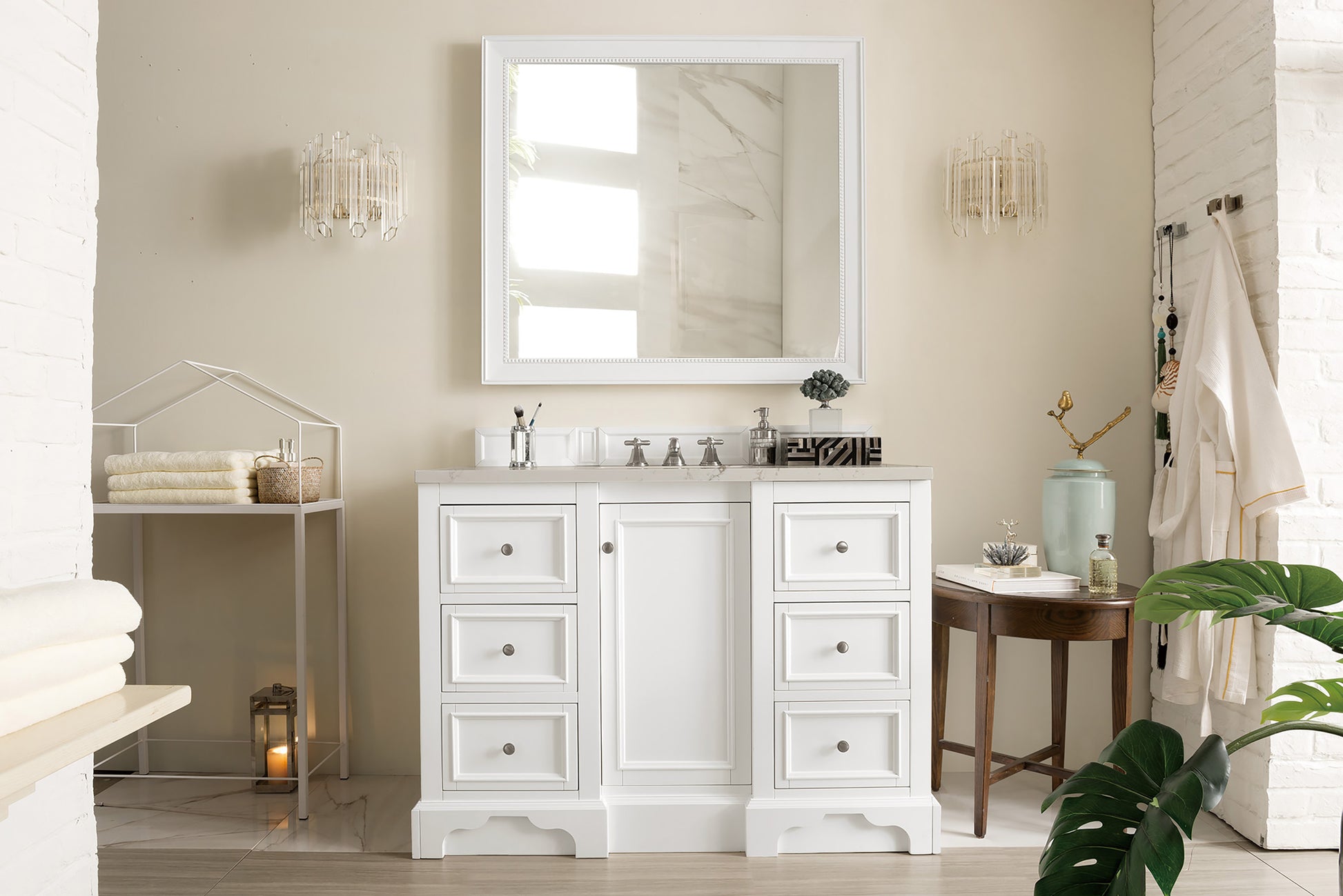 Renovate for Less Atlanta De Soto 48" Single Vanity, Bright White, w/ 3 CM Siberian Silestone Top