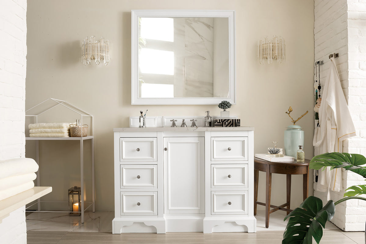 Renovate for Less Atlanta De Soto 48" Single Vanity, Bright White, w/ 3 CM Siberian Silestone Top
